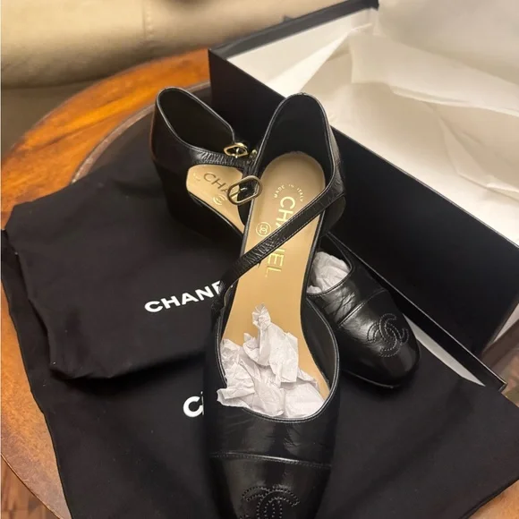 CHANEL Black Leather Heels - Picture 1 of 6